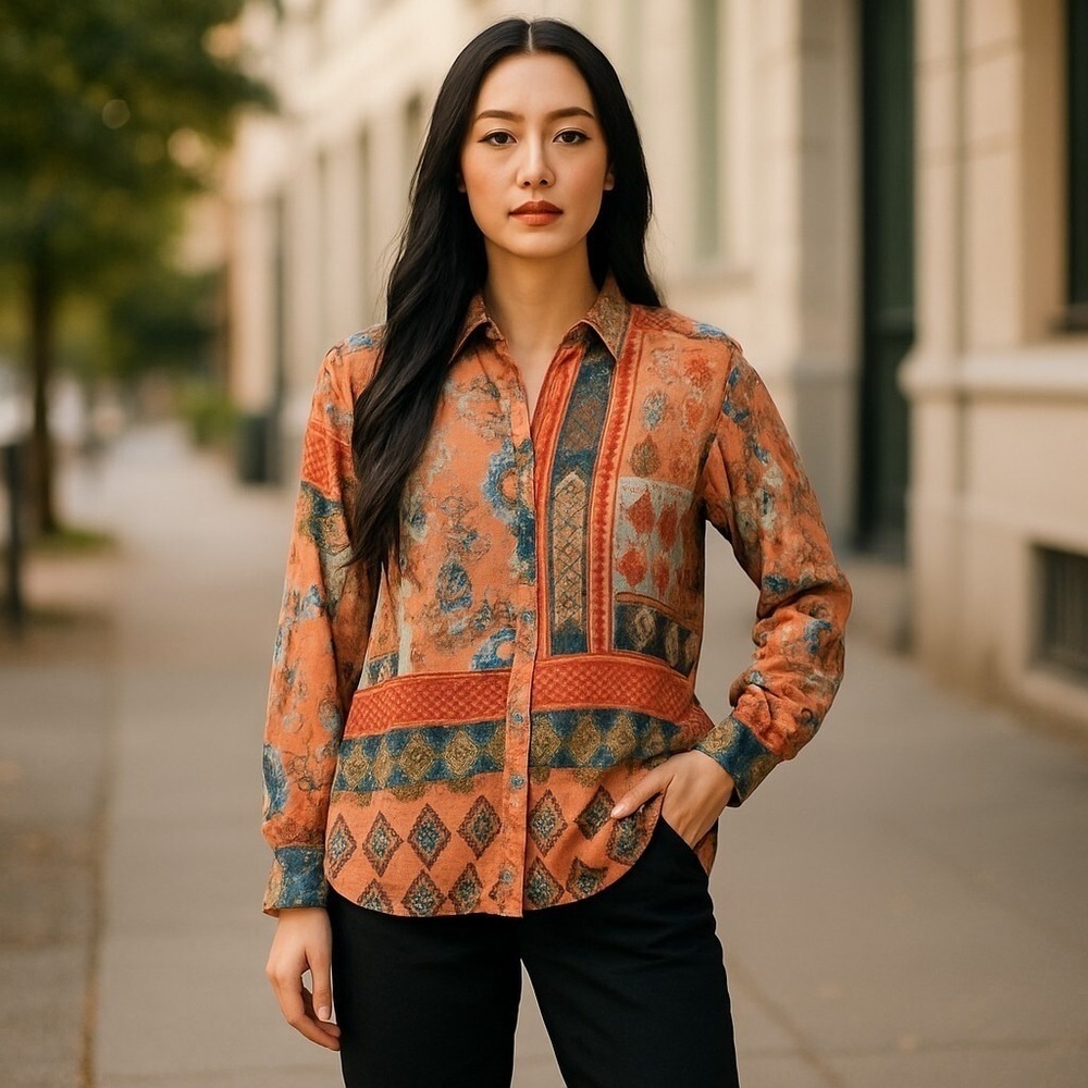 Tolani Women's Boho Patchwork Blouse‎ lightweight fabric - Size S